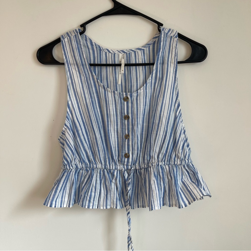 By Anthropologie XS Striped Cotton Cropped Tank Coastal Cottagecore Beach